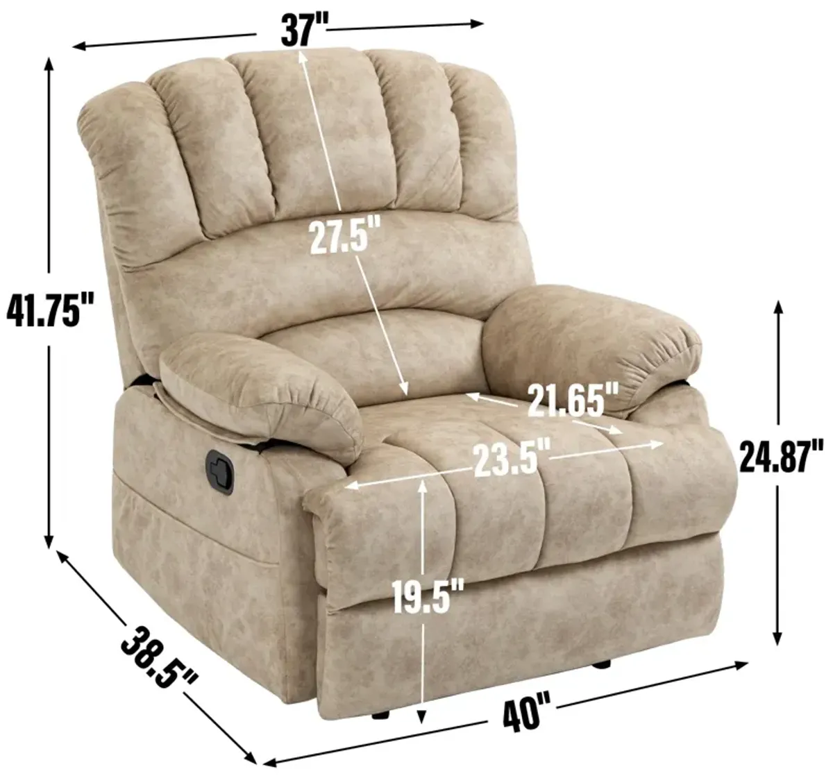 Mondawe Large Manual Recliner Chair in Fabric with Pillow Top Arms and Cushion Back for Living Room, Gray