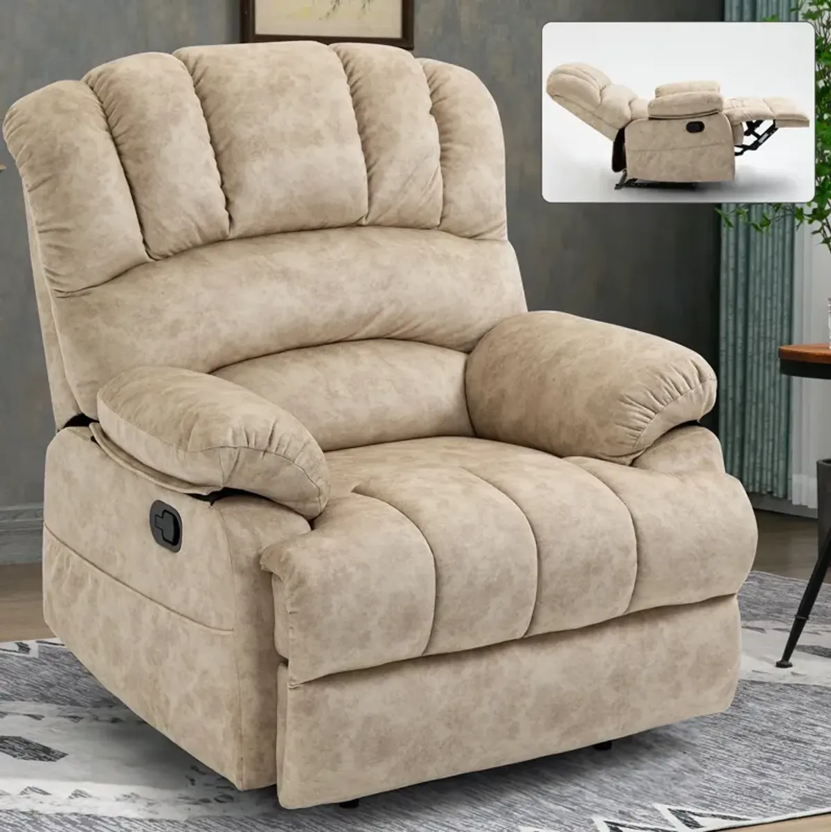 Mondawe Large Manual Recliner Chair in Fabric with Pillow Top Arms and Cushion Back for Living Room, Gray