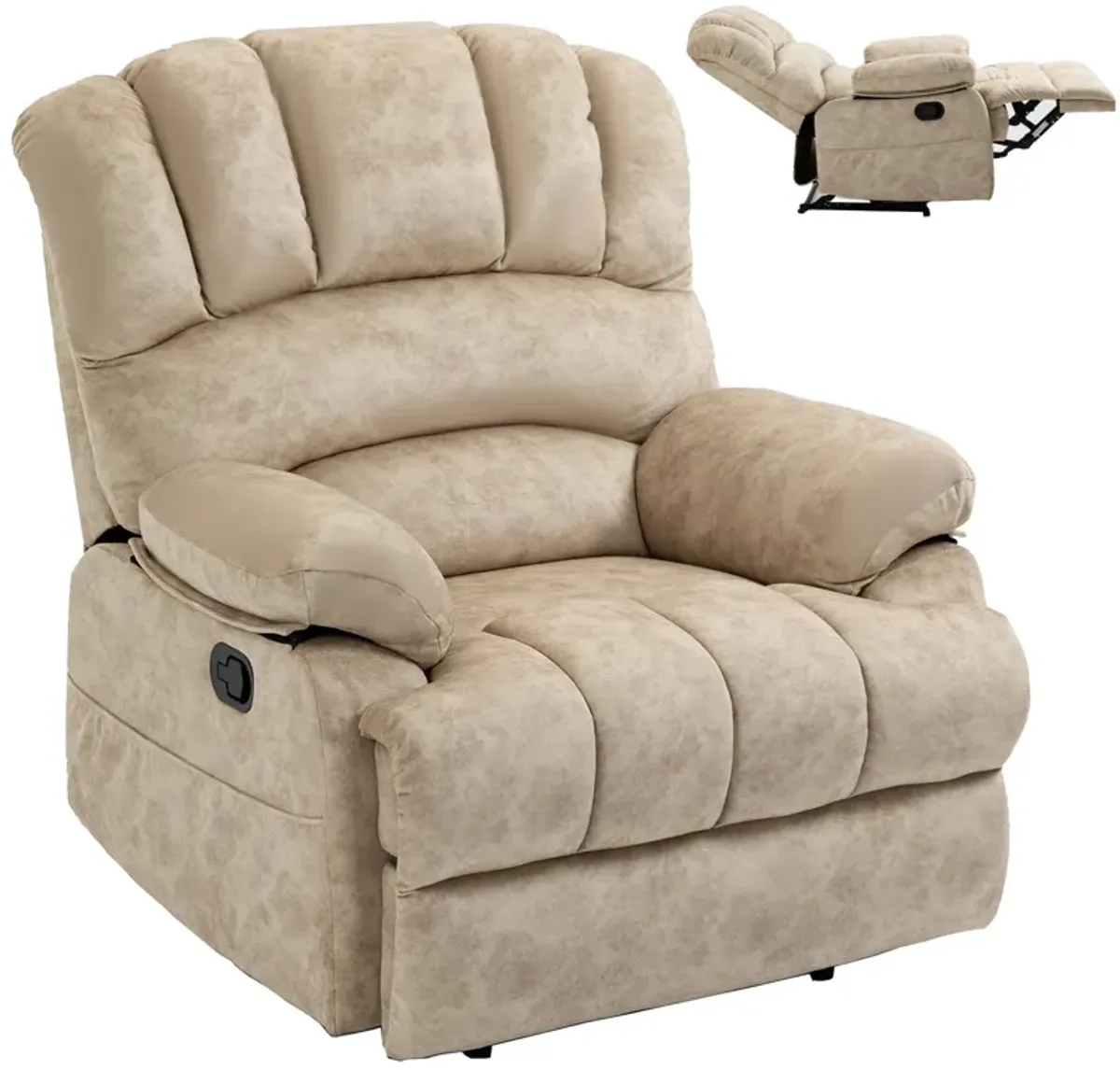 Mondawe Large Manual Recliner Chair in Fabric with Pillow Top Arms and Cushion Back for Living Room, Gray