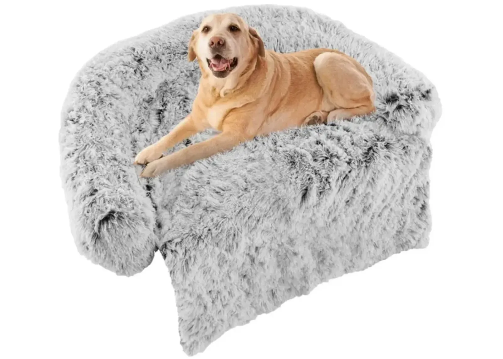 Hivvago White Plush Calming Dog Couch Bed with Anti-Slip Bottom