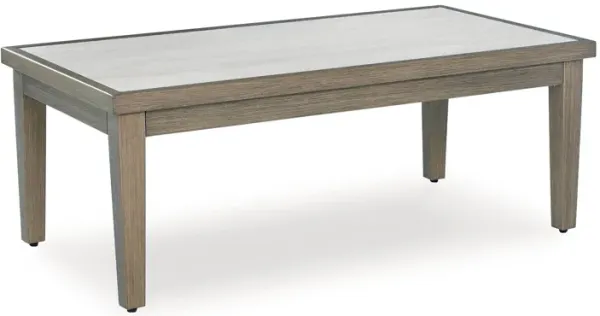 Inaya Outdoor Coffee Table, Brown, Beige Sintered Stone Top, 49 Inch - Benzara