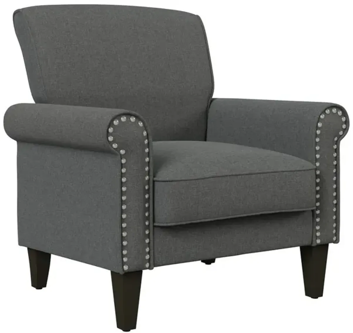 HL Home Furnishings Traditional Armchair with Nailheads in Charcoal Grey Linen
