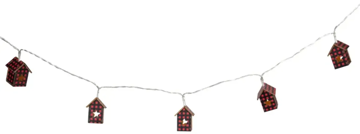 10 Count B/O LED Warm White Plaid House Christmas Lights - 4.75' Clear Wire