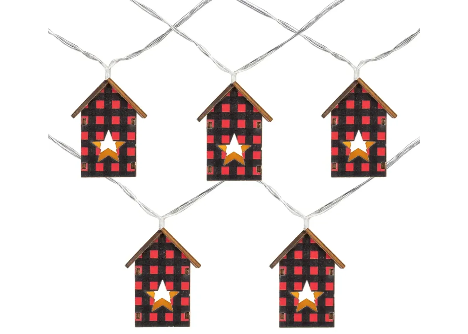 10 Count B/O LED Warm White Plaid House Christmas Lights - 4.75' Clear Wire