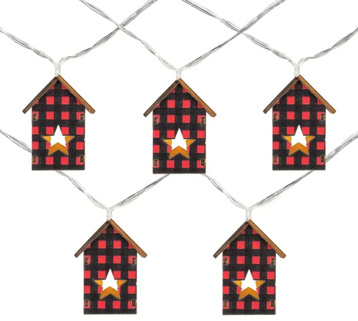 10 Count B/O LED Warm White Plaid House Christmas Lights - 4.75' Clear Wire