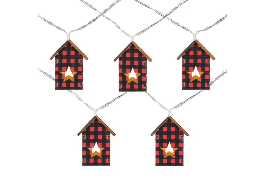 10 Count B/O LED Warm White Plaid House Christmas Lights - 4.75' Clear Wire