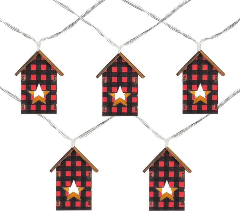 10 Count B/O LED Warm White Plaid House Christmas Lights - 4.75' Clear Wire