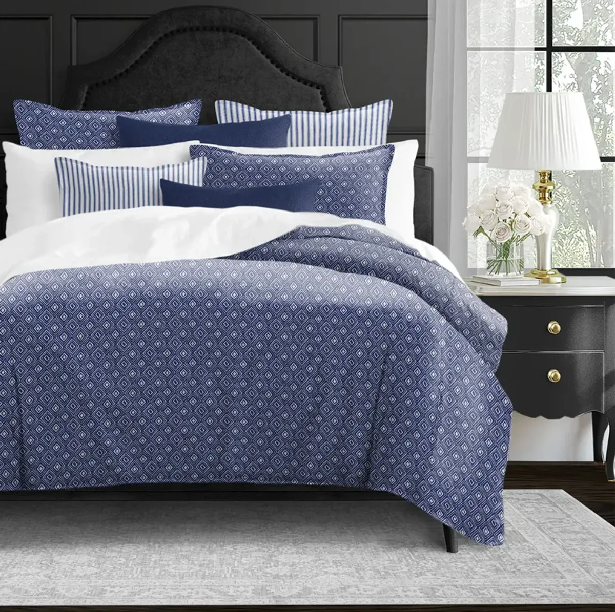 6ix Tailors Fine Linens Windham Indigo Duvet Cover Set