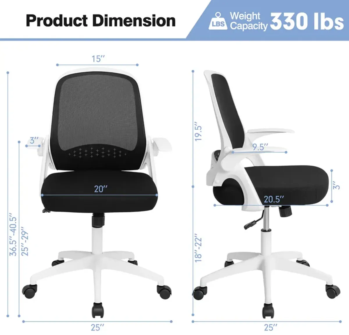 Costway Mesh Office Chair Adjustable Rolling Computer Desk Chair w/Flip-up Armrest White