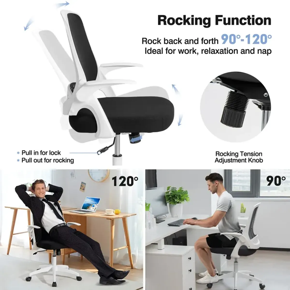 Costway Mesh Office Chair Adjustable Rolling Computer Desk Chair w/Flip-up Armrest White