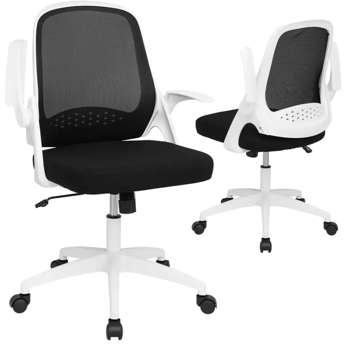 Costway Mesh Office Chair Adjustable Rolling Computer Desk Chair w/Flip-up Armrest White