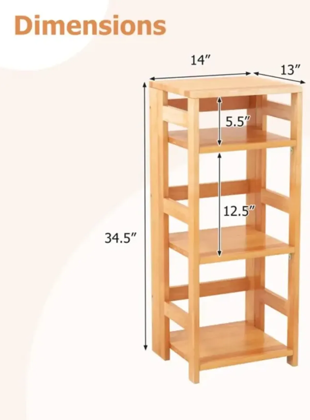 Hivvago 14-Inch 4-Tier Rubber Wood Bookcase with Side Fences