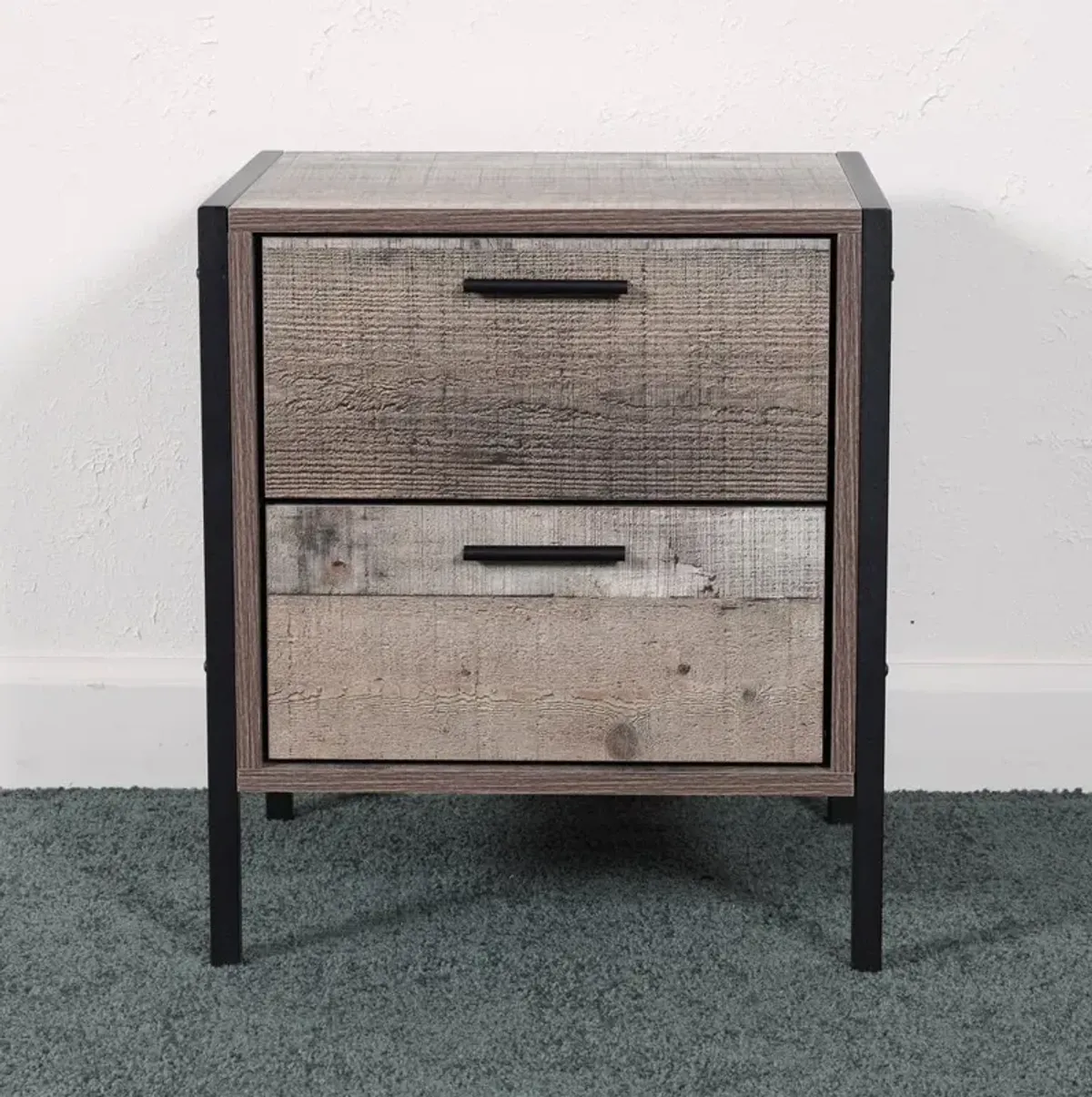 Two Drawer Night Stand with Metal Frame and Legs