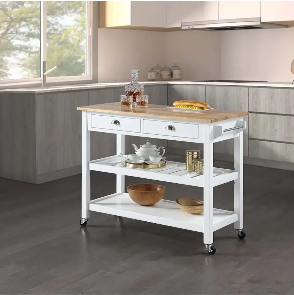 Convenience Concepts American Heritage 3 Tier Butcher Block Kitchen Cart with Drawers