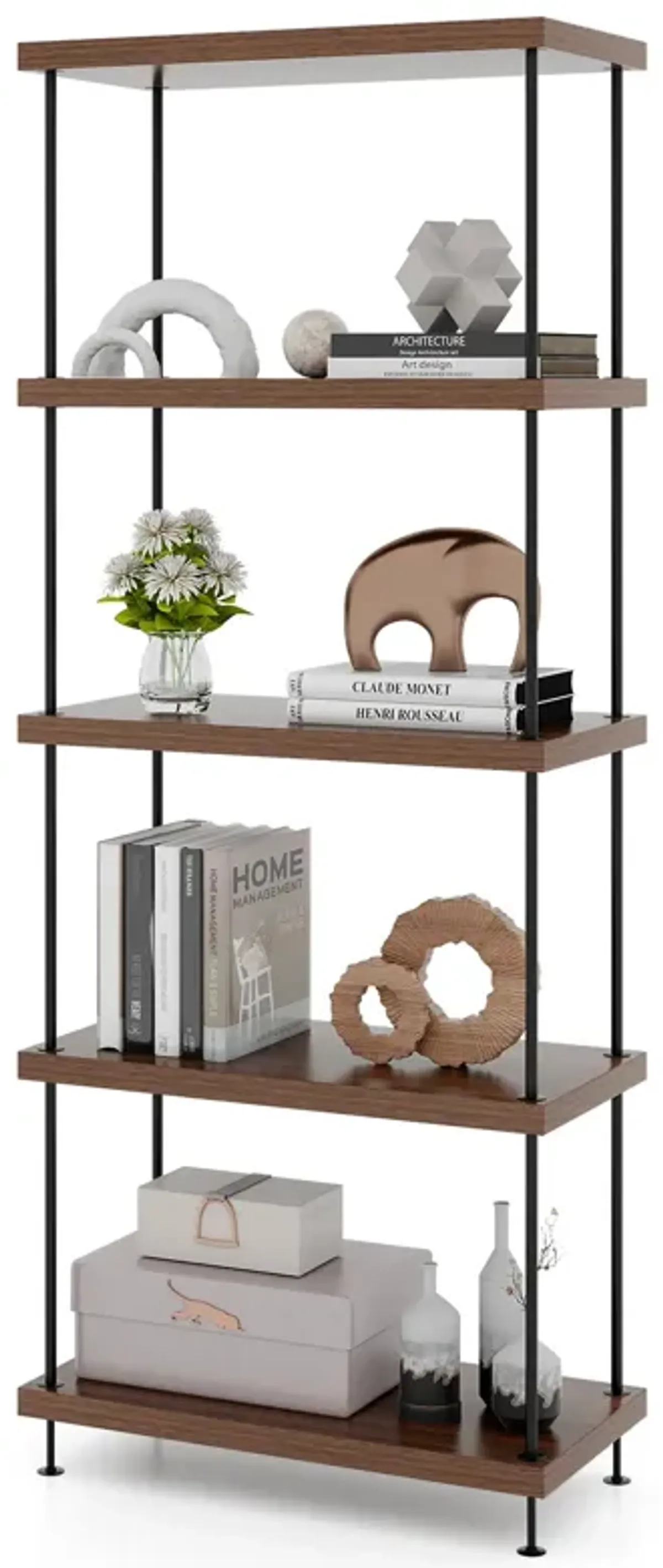 Multipurpose Display Rack with Metal Frame, Tiered Shelving