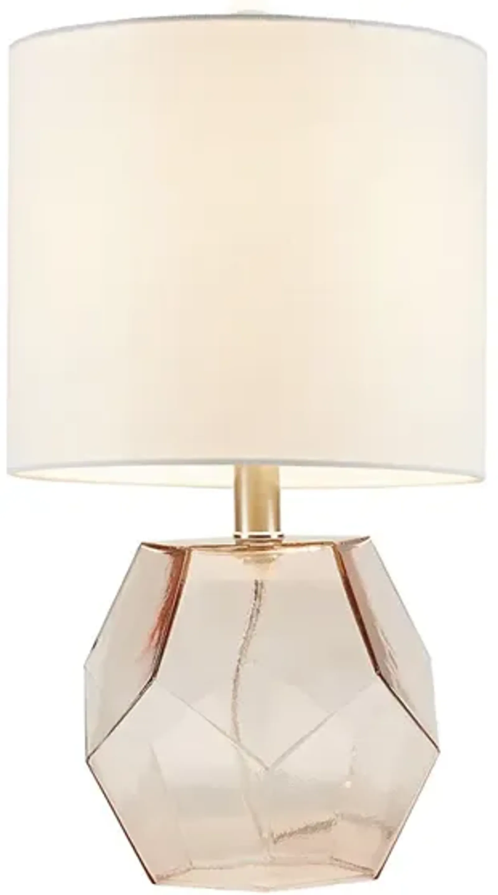 Gracie Mills Estes Elegant Pink Geometric Glass Table Lamp with White Shade