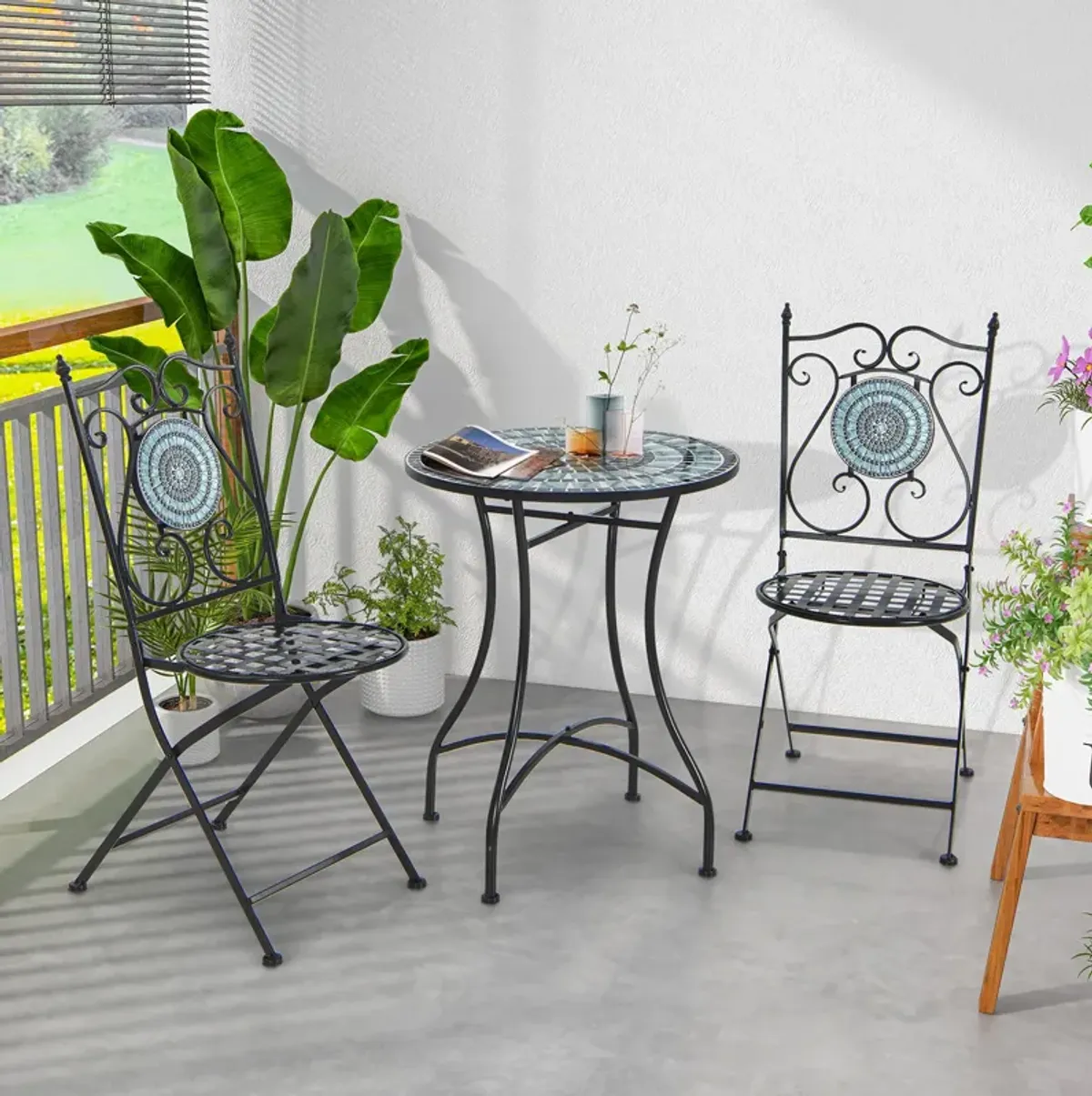 Ceramic Tile Top Patio Bistro Table Perfect for Small Outdoor Spaces
