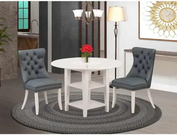 East West Furniture 3 Piece Dining Table Set Contains a Round Dining Table with Dropleaf & Shelves