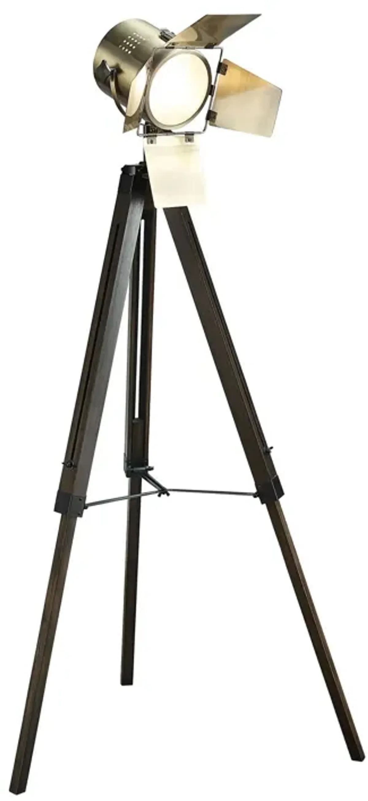 55 Inch Floor Lamp with Tripod Legs, Spotlight Design, Wood, Black Finish-Benzara