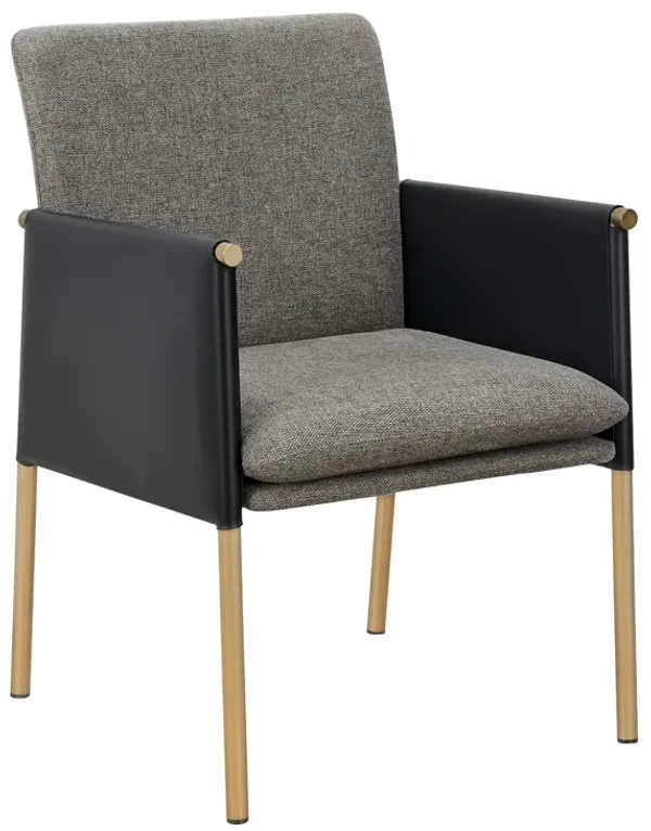 Cid Dorie 22 Inch Dining Chair, Dark Gray Faux  Leather, Brass Steel Legs - Benzara