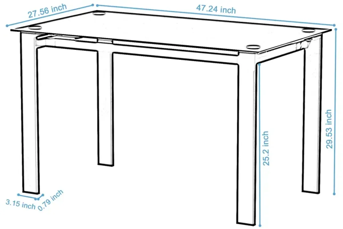 Modern Tempered Glass Dining Table, Simple Rectangular Metal Table Legs Living Room Kit