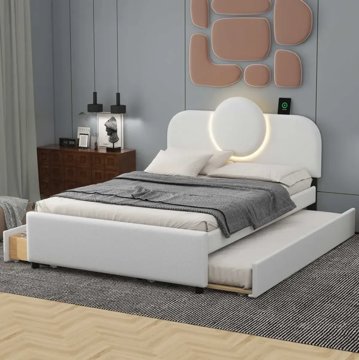 Merax Multi-functional Platform Bed with Trundle and 2 Drawers