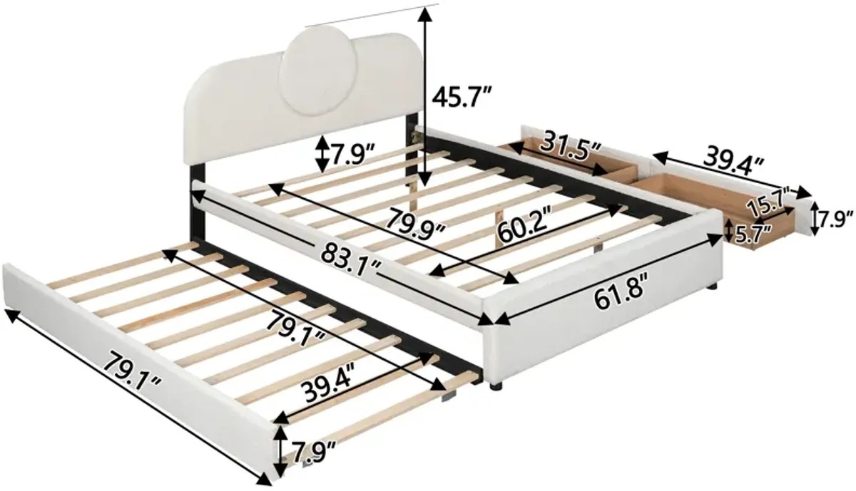 Merax Multi-functional Platform Bed with Trundle and 2 Drawers