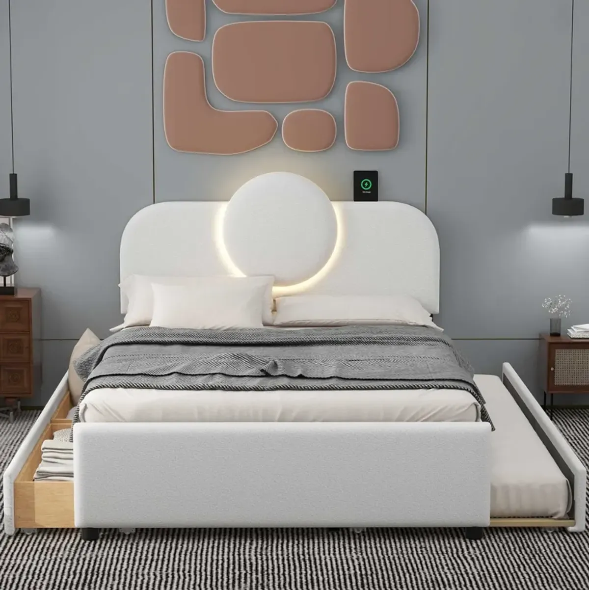 Merax Multi-functional Platform Bed with Trundle and 2 Drawers