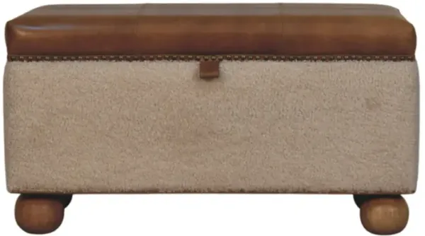 Artisan Furniture Solid Wood Boucle Lid- up Storage Ottoman