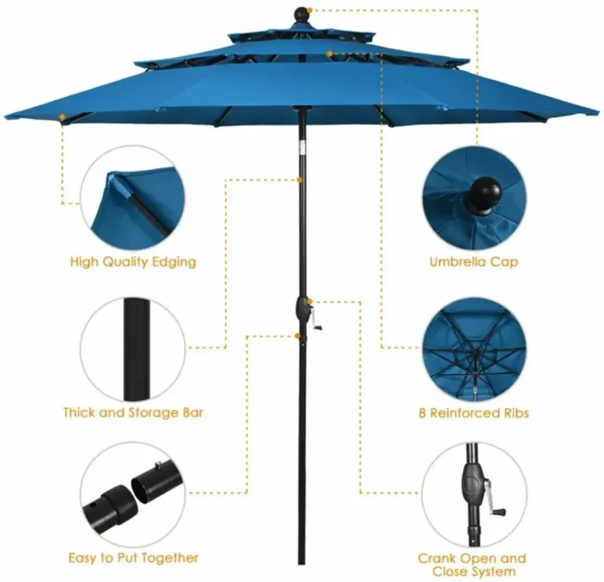 Hivvago 10 Feet 3 Tier Outdoor Patio Umbrella with Double Vented