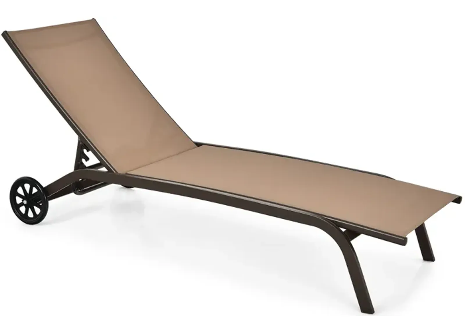 6-Poisition Adjustable Outdoor Chaise Recliner with Wheels