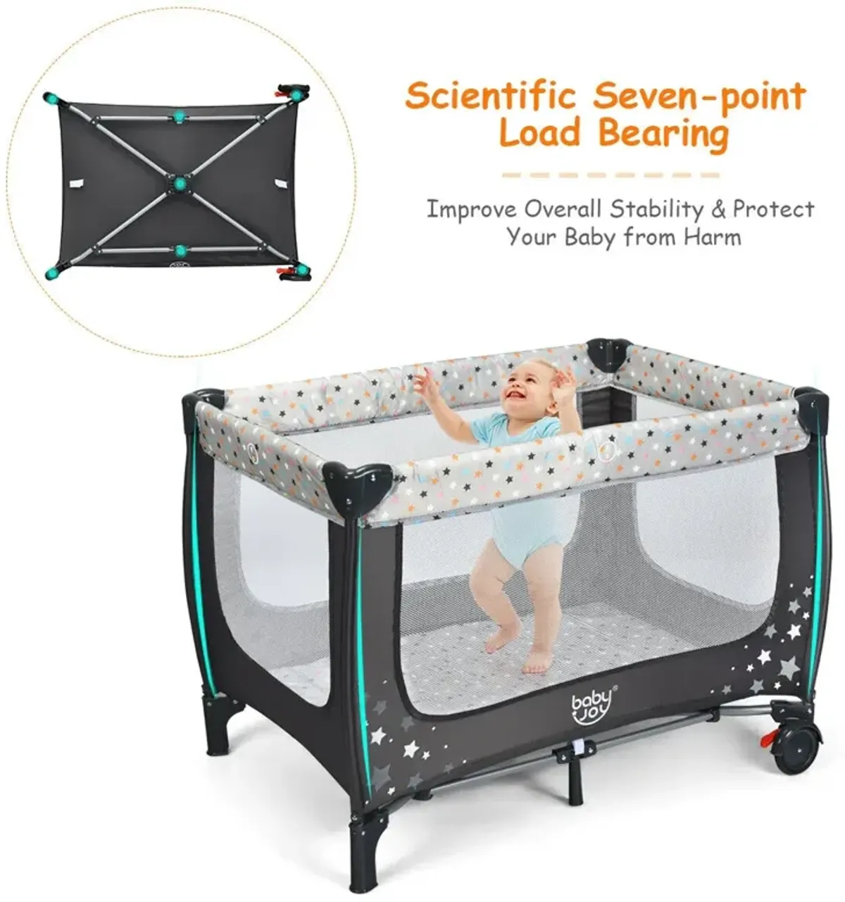 Portable Baby Playpen with Mattress Foldable Design