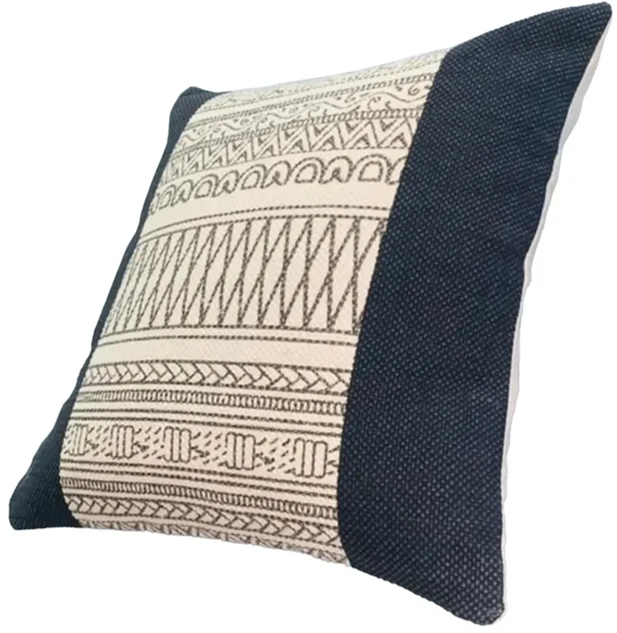 18 x 18 Square Cotton Accent Throw Pillows, Aztec Linework Pattern, Set of 2, Off White, Black-Benzara