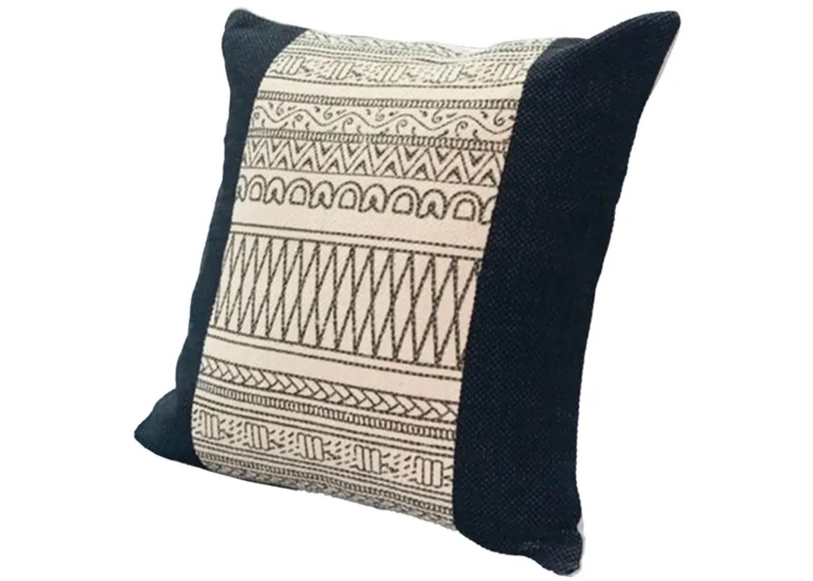 18 x 18 Square Cotton Accent Throw Pillows, Aztec Linework Pattern, Set of 2, Off White, Black-Benzara