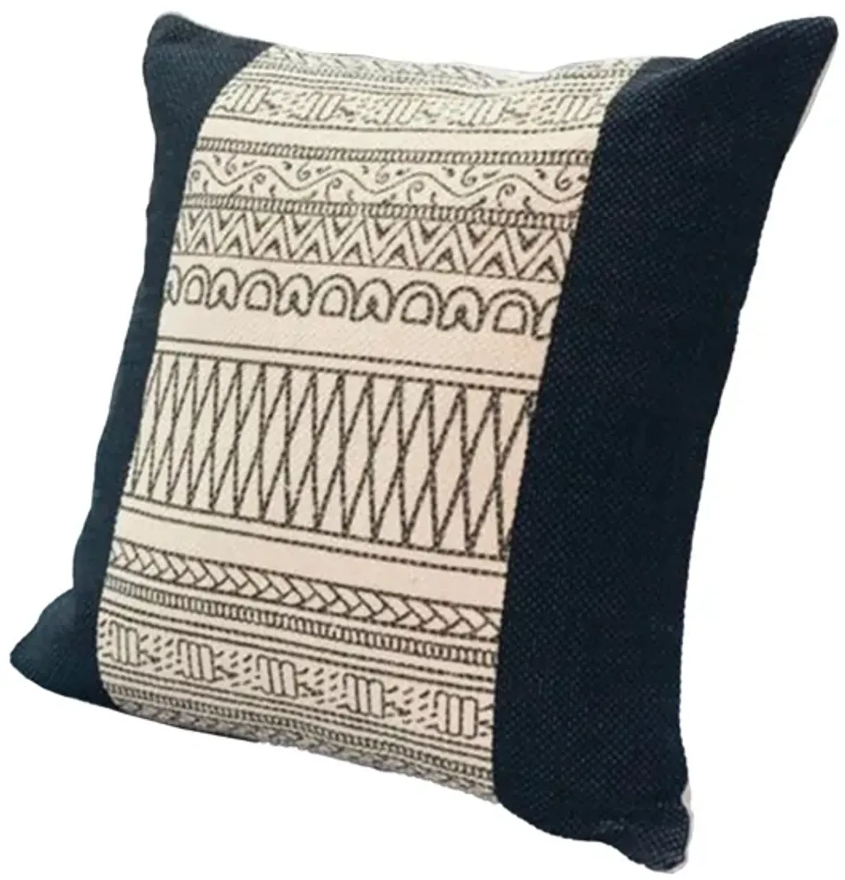 18 x 18 Square Cotton Accent Throw Pillows, Aztec Linework Pattern, Set of 2, Off White, Black-Benzara