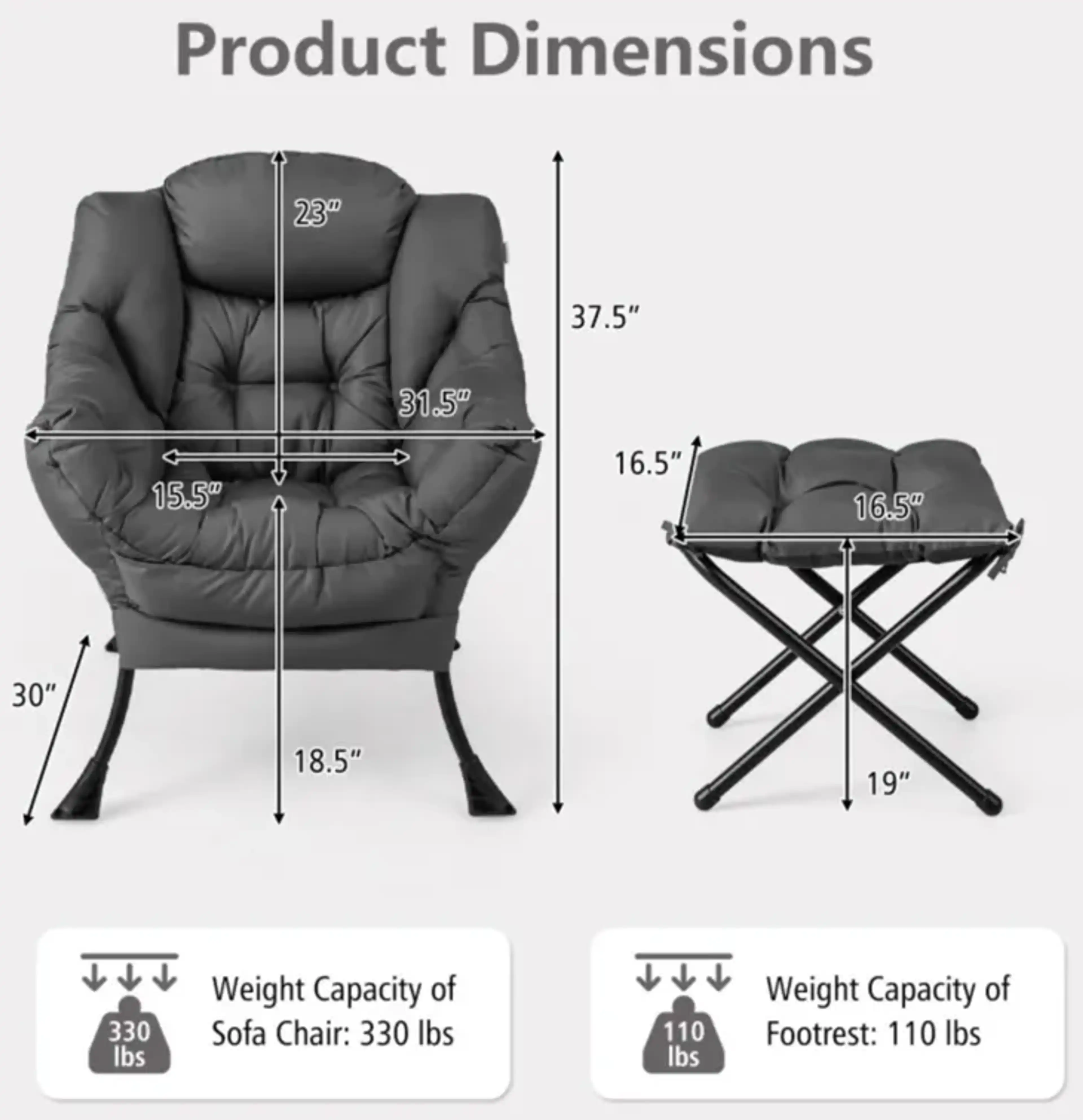 Hivvago Modern Accent Sofa Chair With Folding Footrest And Side Pocket ...
