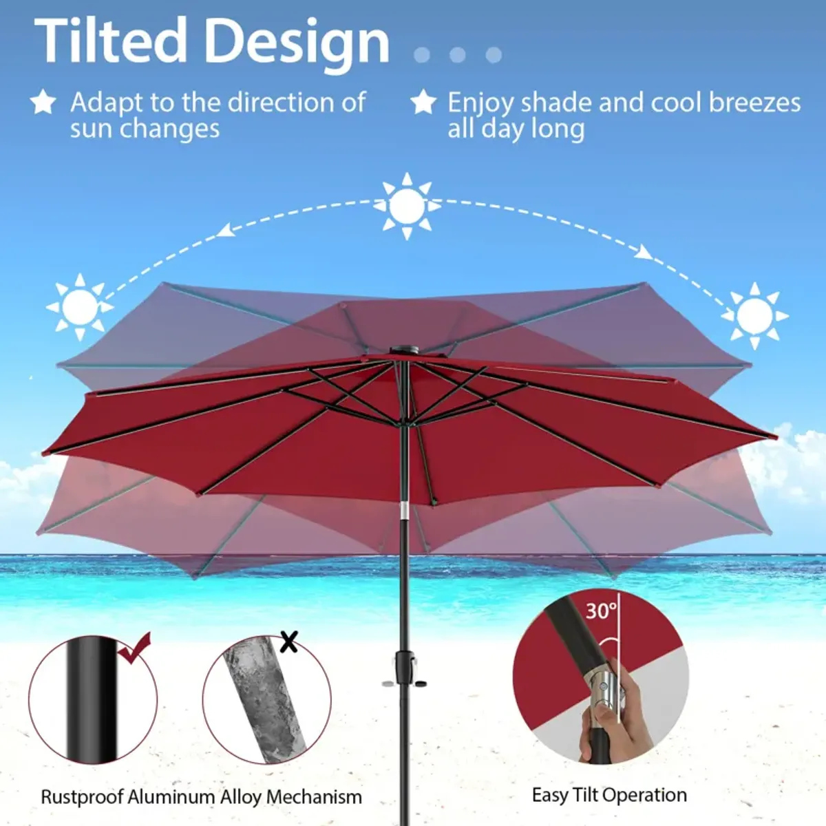 10-Foot Patio Umbrella with 112 Solar LED Lights and Crank Handle