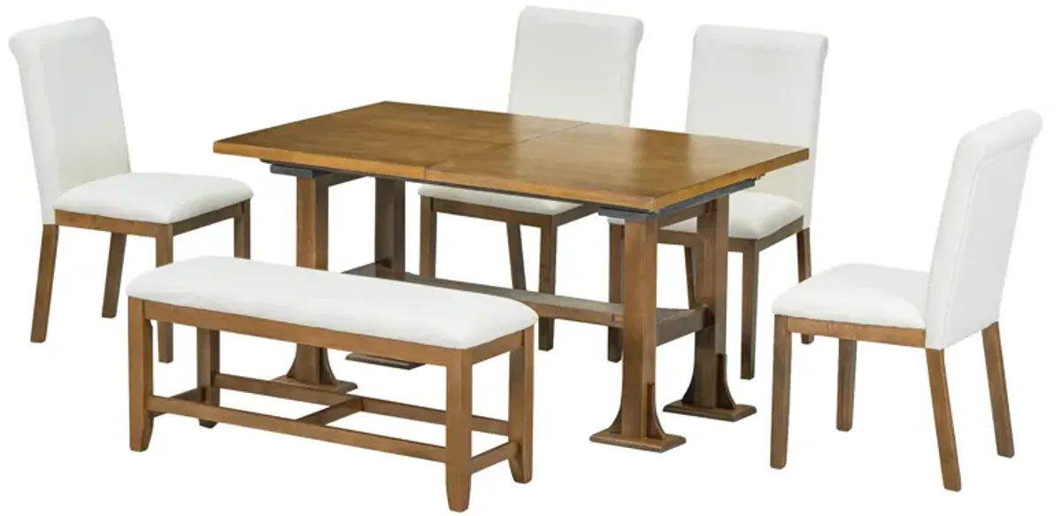 Merax Farmhouse 76inch 6-Piece Extendable Dining Set