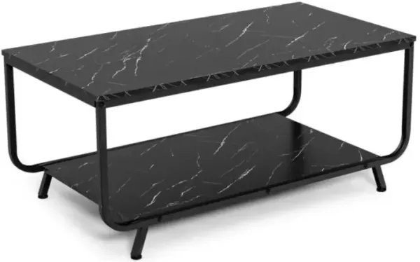 Hivvago 2-Tier Modern Marble Coffee Table with Storage Shelf for Living Room