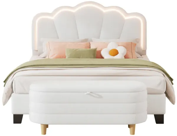 Merax LED Platform Bed with Storage Ottoman Bedroom Set