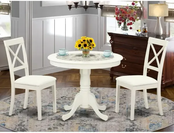 East West Furniture Dining Room Set Linen White, ANBO3-LWH-LC