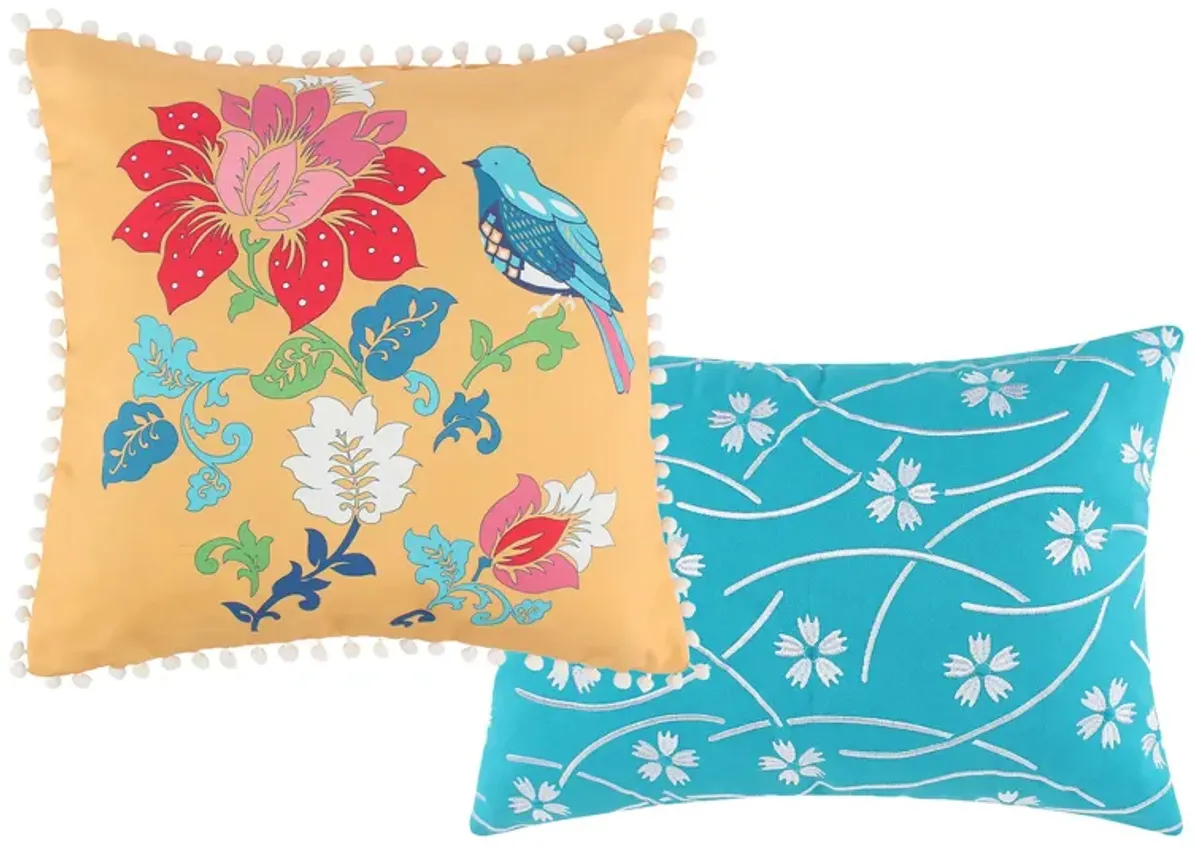 Sama 5 Piece Reversible King Quilt Set, Floral Print Patterns, Multicolor - Benzara