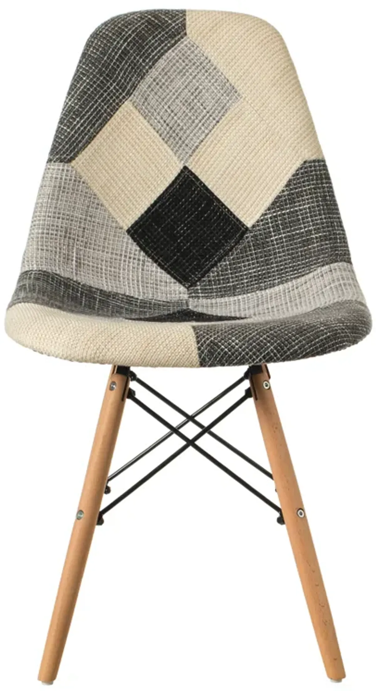 Modern Black and White Patchwork Fabric Chair with Wooden Legs for Kitchen, Dining Room, Entryway, Living Room, Set of 4