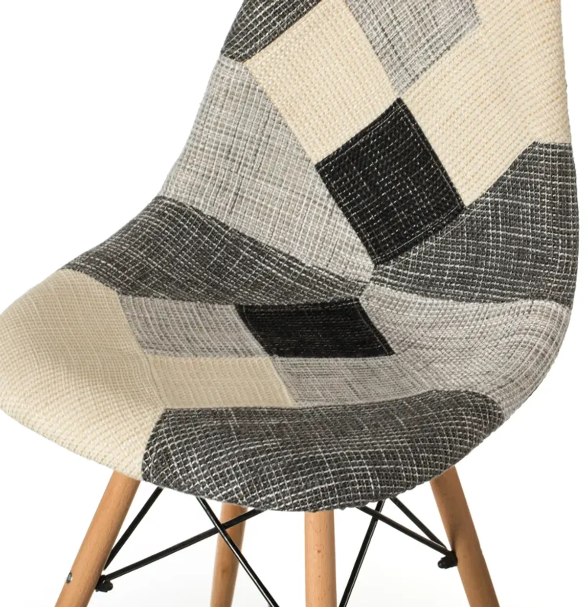 Modern Black and White Patchwork Fabric Chair with Wooden Legs for Kitchen, Dining Room, Entryway, Living Room, Set of 4