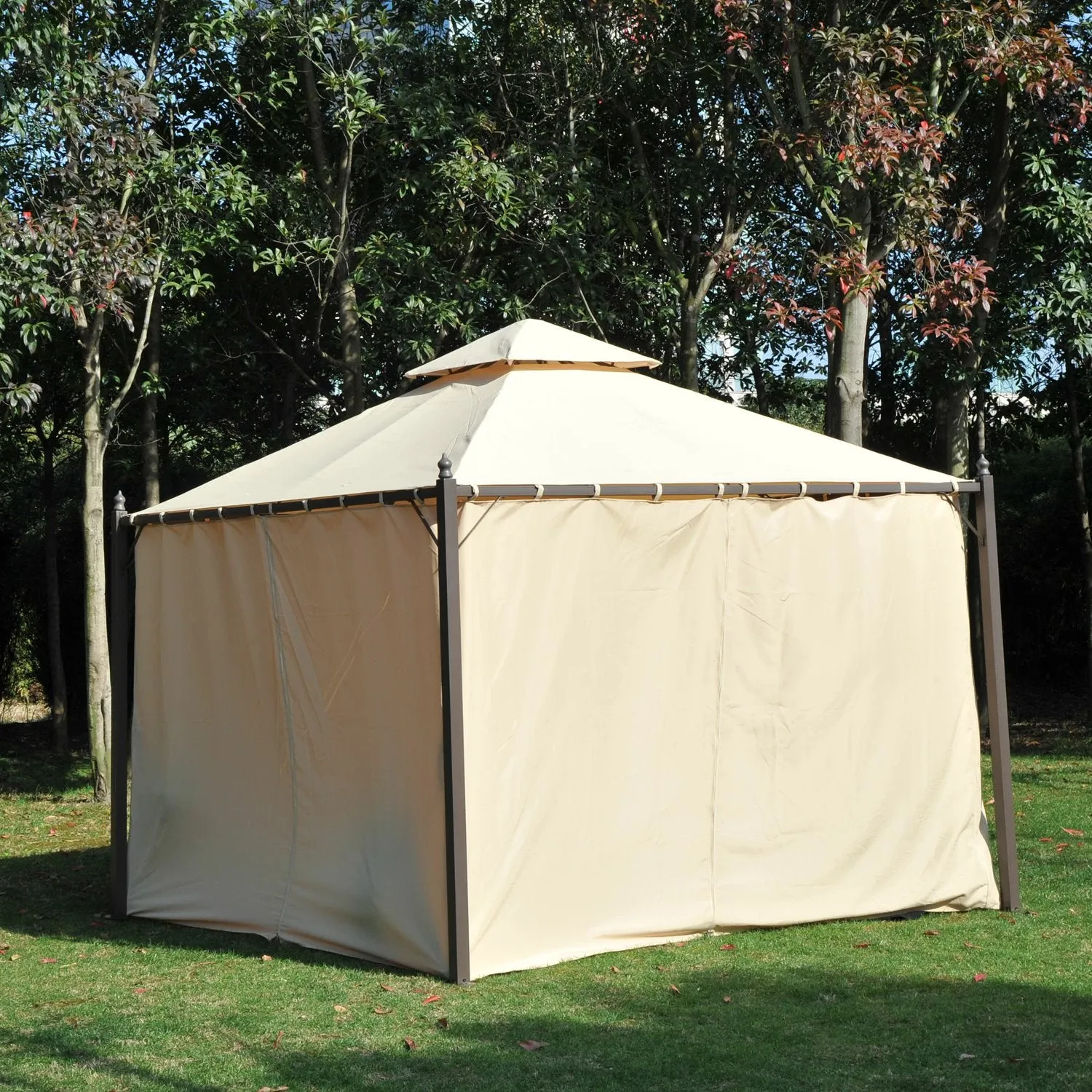 Beige Backyard Retreat: 10x10 Vented Steel Gazebo with Polyester Curtains