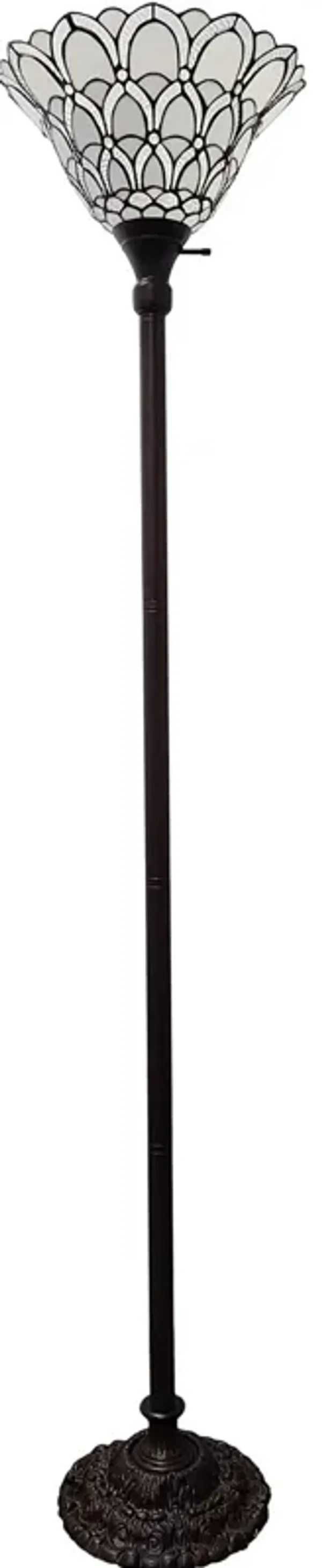 Hivvago 62" Brown And White Floor Lamp With White Peacock Feather Glass Bell Shade