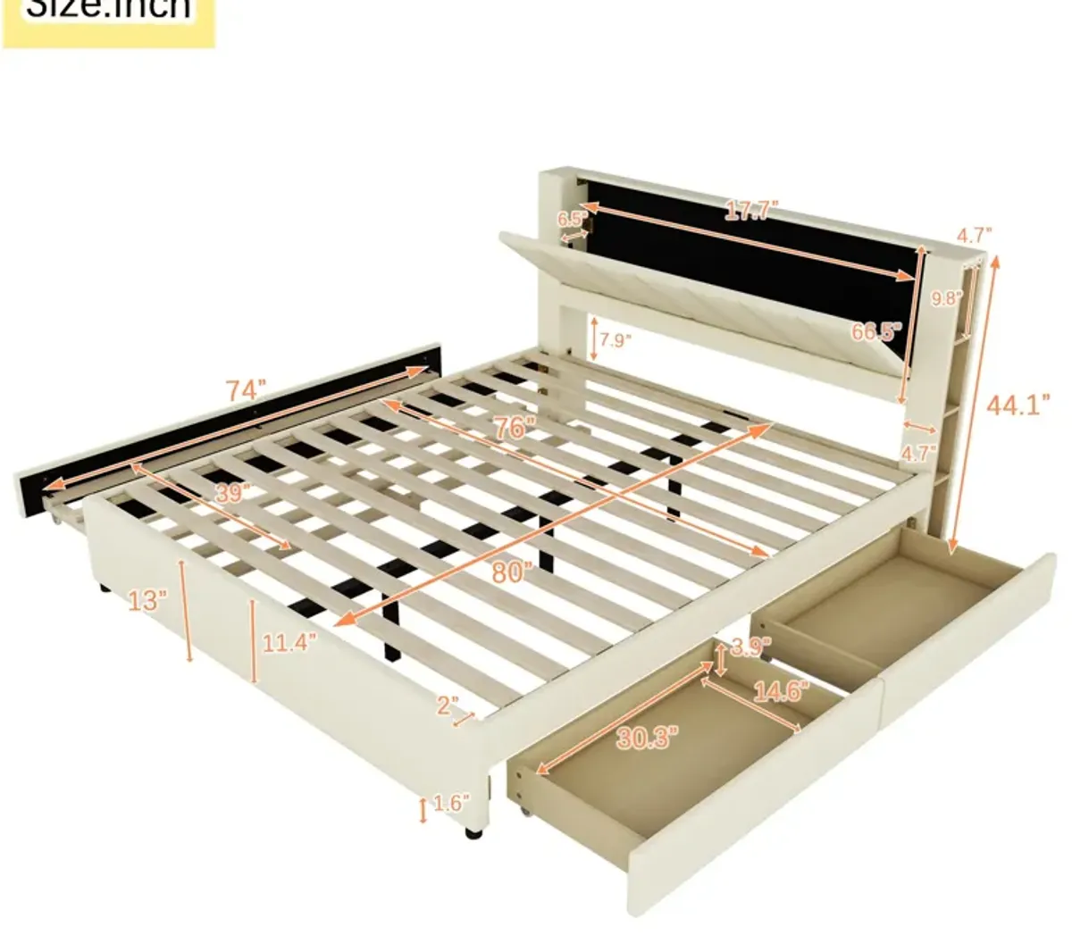 Merax  Upholstery Platform Bed with Storage Headboard