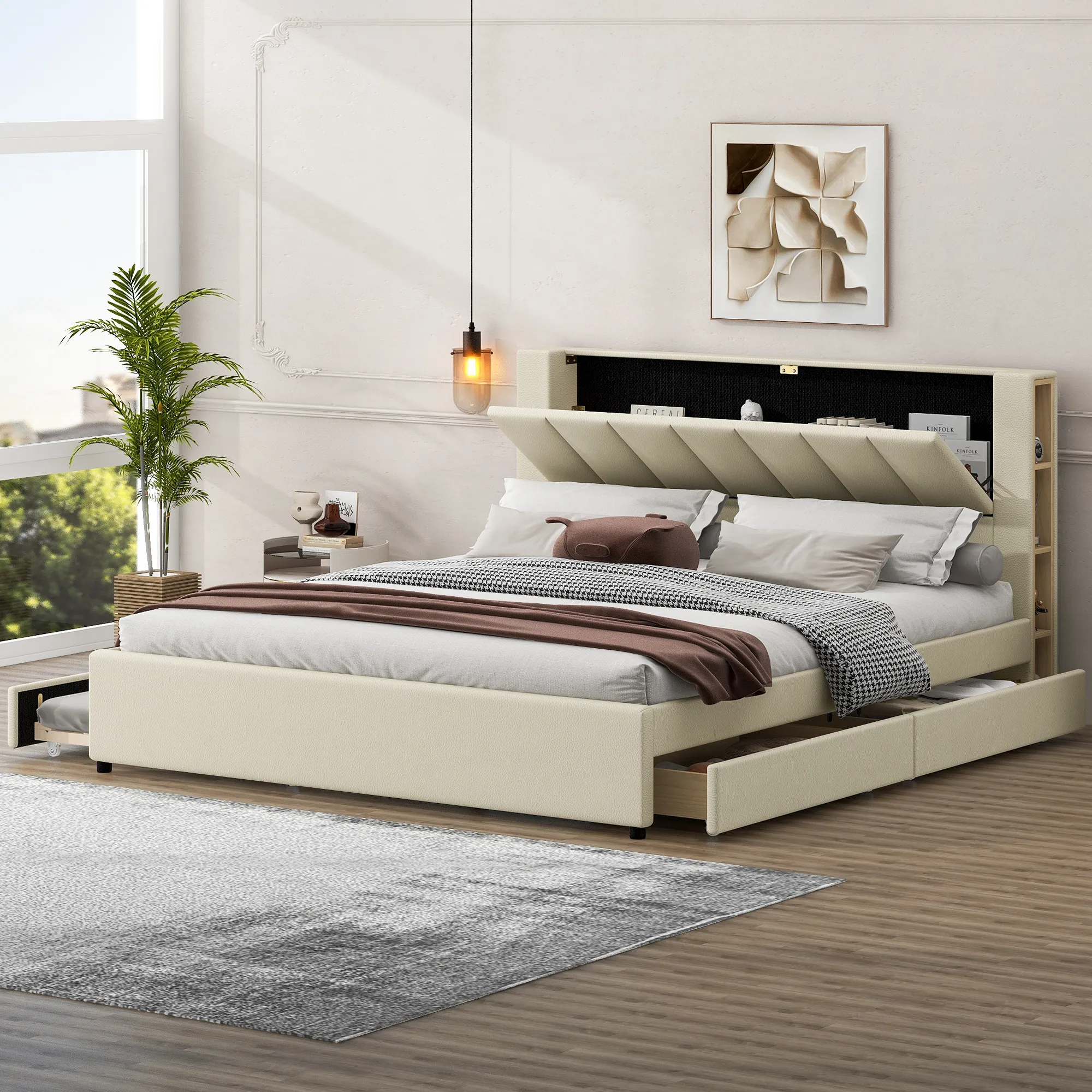 Merax  Upholstery Platform Bed with Storage Headboard