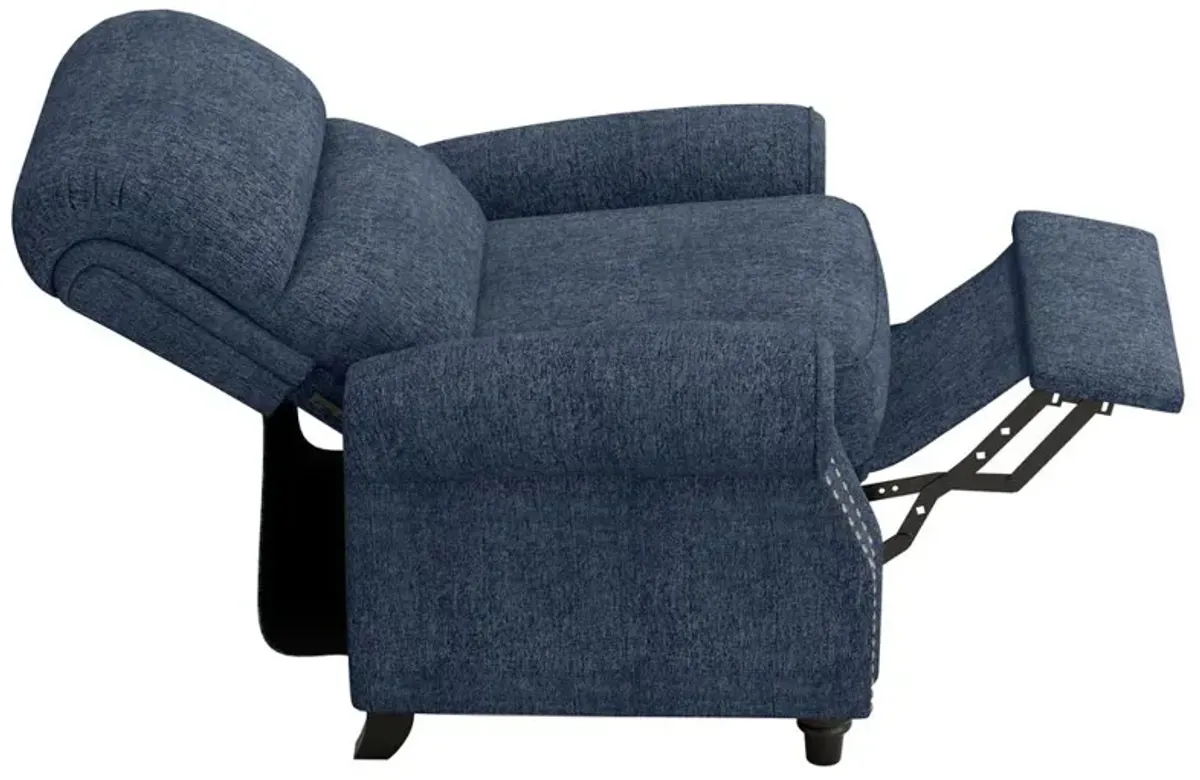 ProLounger Bustle-Back Pushback Recliner with Nailheads in Blue Chenille