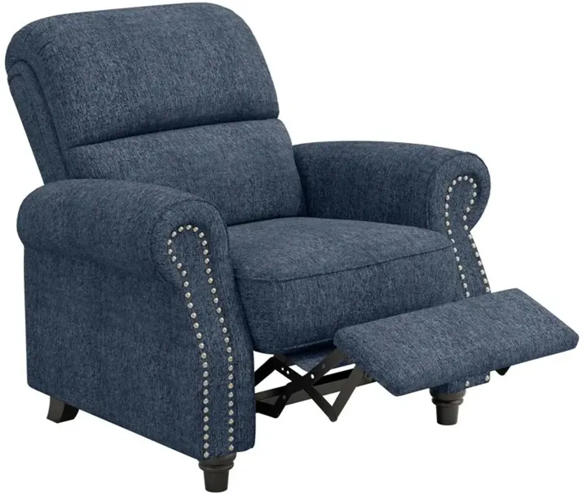 ProLounger Bustle-Back Pushback Recliner with Nailheads in Blue Chenille